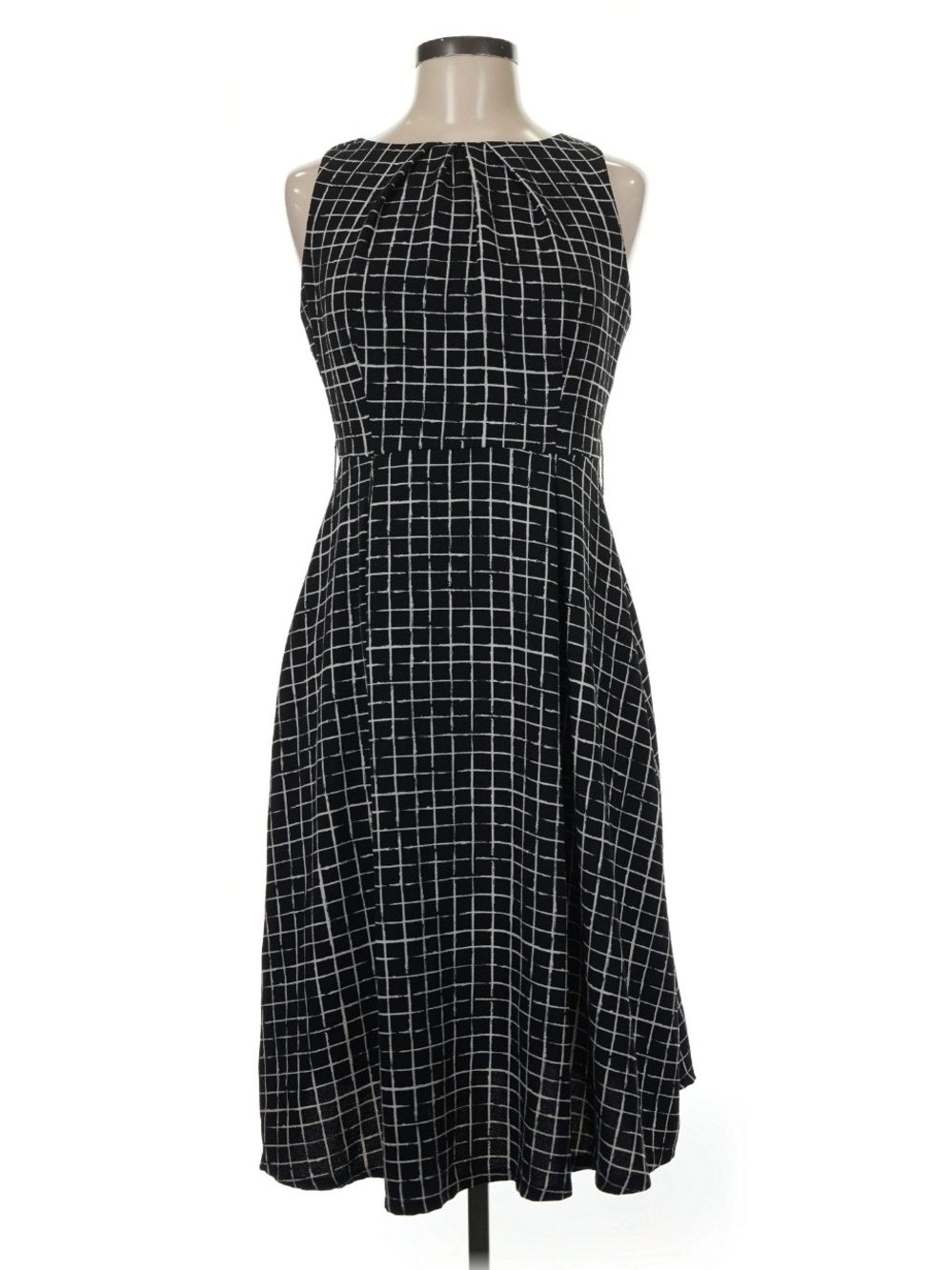 Elle black and white grid-print A-line midi dress No Belt